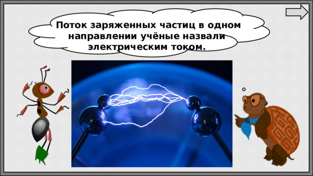 Поток заряженных частиц в одном направлении учёные назвали электрическим током. 