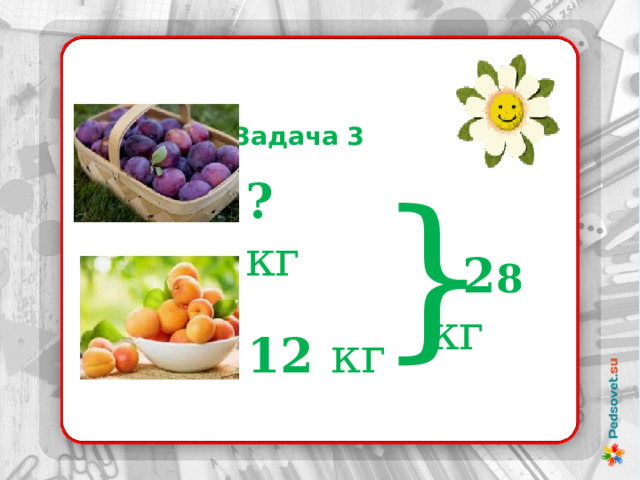  Задача 3 } ? кг  2 8  кг 12 кг  