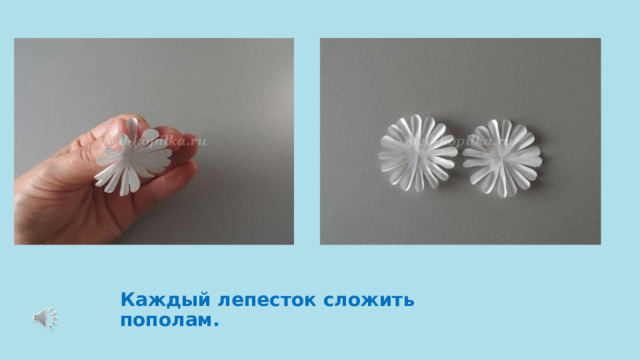 Каждый лепесток сложить пополам. 