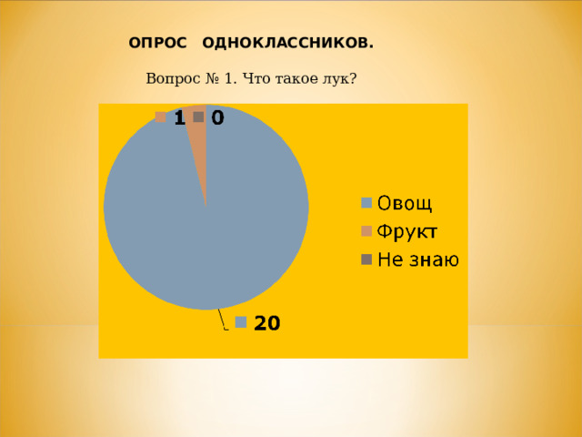 ОПРОС ОДНОКЛАССНИКОВ.  Вопрос № 1. Что такое лук? 