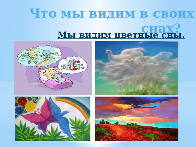 Что мы видим в своих снах?   Мы видим цветные сны. 