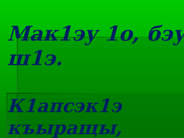  Сыда мыхэр зыщыщхэр?    Мак1эу 1о, бэу ш1э.   К1апсэк1э къыращы,  Ощык1э акъутэ. 