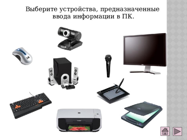 Выберите устройства, предназначенные ввода информации в ПК. 
