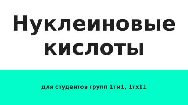 Нуклеиновые кислоты для студентов групп 1тм1, 1тх11 
