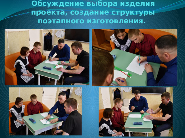 Обсуждение выбора изделия проекта, создание структуры поэтапного изготовления.   