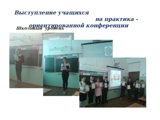 Выступление учащихся на практика - ориентированной конференции Школьный уровень 