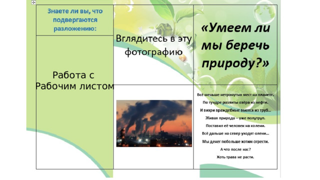 Работа с Рабочим листом 