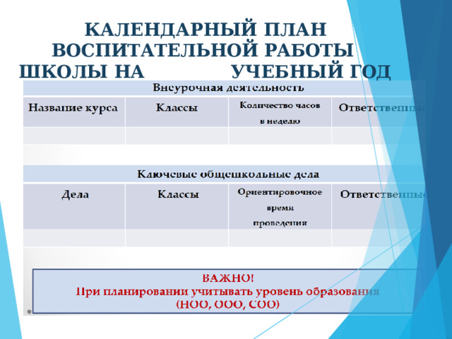 КАЛЕНДАРНЫЙ ПЛАН ВОСПИТАТЕЛЬНОЙ РАБОТЫ  ШКОЛЫ  НА  УЧЕБНЫЙ  ГОД 