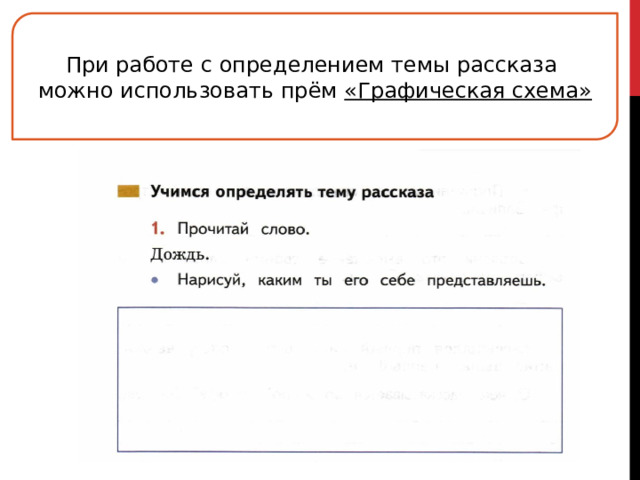 При работе с определением темы рассказа можно использовать прём «Графическая схема» 