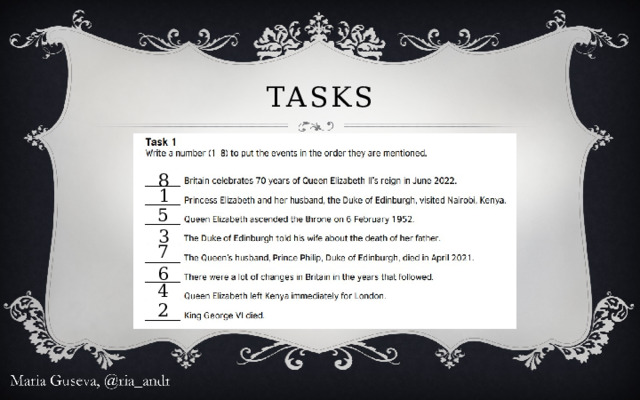 Tasks 8 1 5 3 7 6 4 2 