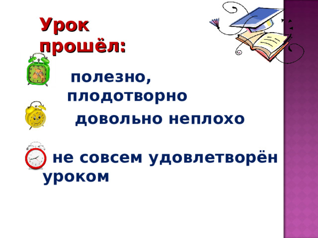 Урок прошёл:  полезно, плодотворно довольно неплохо  не совсем удовлетворён уроком  