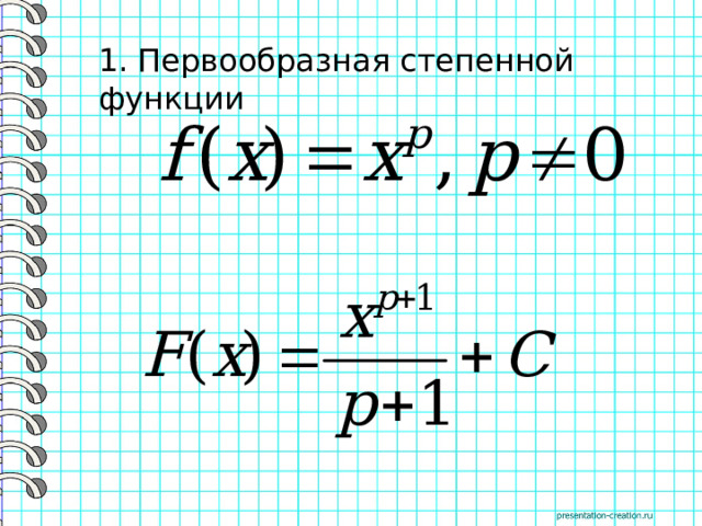 1. Первообразная степенной функции 