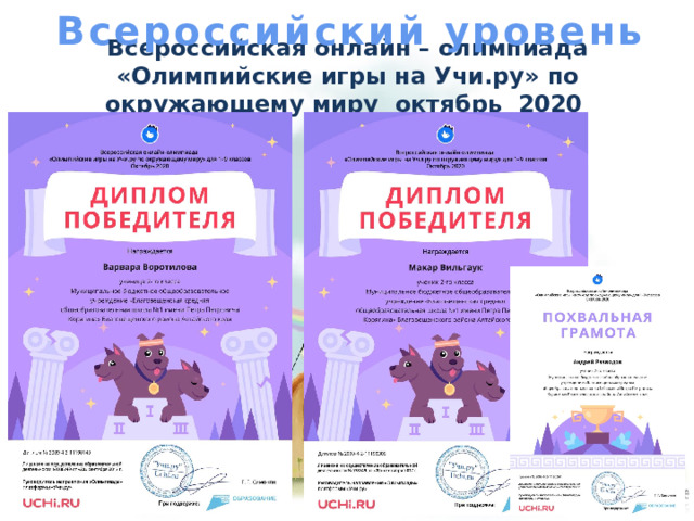 Всероссийский уровень Всероссийская онлайн – олимпиада «Олимпийские игры на Учи.ру» по окружающему миру октябрь 2020 