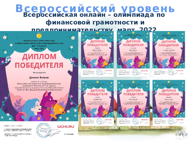 Всероссийский уровень Всероссийская онлайн – олимпиада по финансовой грамотности и предпринимательству март 2022 