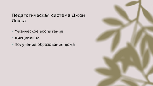 Педагогическая система Джон Локка Физическое воспитание Дисциплина Получение образования дома 