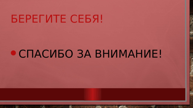 Берегите себя! Спасибо за внимание! 
