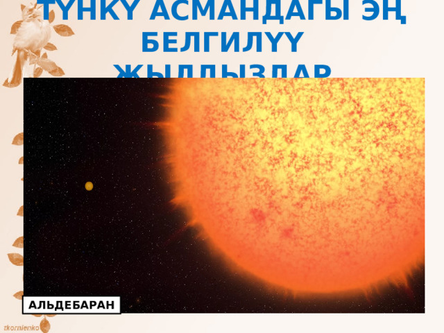 ТҮНКҮ АСМАНДАГЫ ЭҢ БЕЛГИЛҮҮ ЖЫЛДЫЗДАР АЛЬДЕБАРАН 