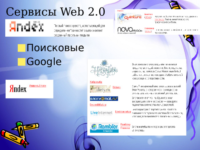 Сервисы Web 2.0 Поисковые Google 