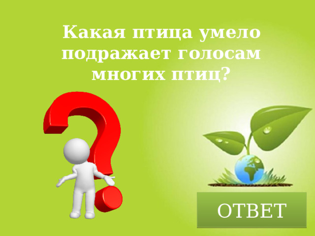 Какая птица умело подражает голосам многих птиц? ОТВЕТ 