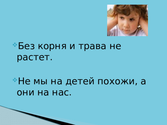Без корня и трава не растет. Не мы на детей похожи, а они на нас. 