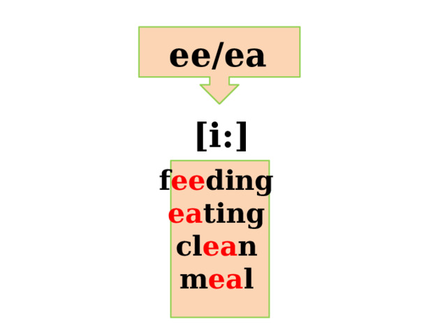 ee/ea [i:] f ee ding ea ting cl ea n m ea l   