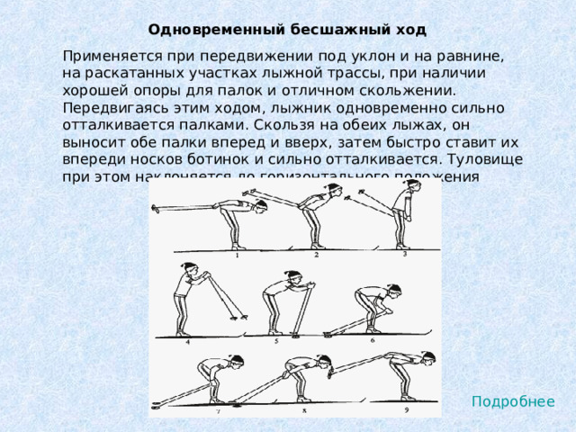 Одновременный бесшажный ход  Подробнее 