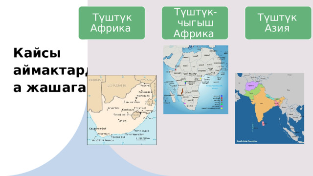 Түштүк Африка Түштүк-чыгыш Африка Түштүк Азия Кайсы аймактарда жашаган 