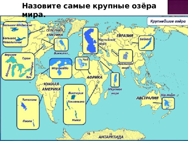 Назовите самые крупные озёра мира. 
