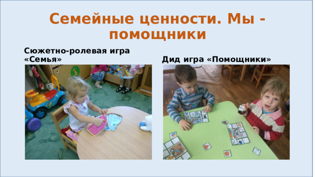 Семейные ценности. Мы -помощники Сюжетно-ролевая игра «Семья» Дид игра «Помощники» 