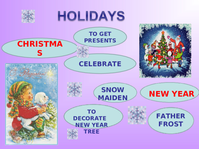 TO GET PRESENTS CHRISTMAS CELEBRATE SNOW MAIDEN NEW YEAR TO DECORATE NEW YEAR TREE FATHER FROST 