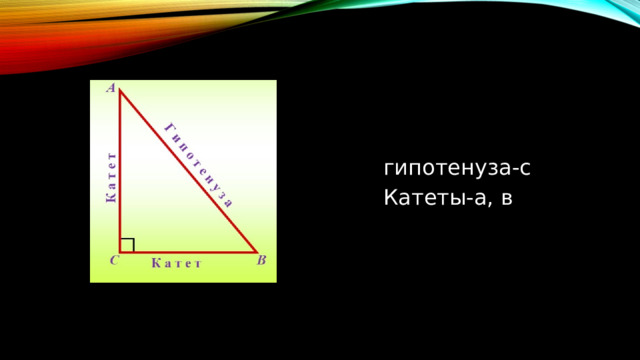 гипотенуза-с Катеты-а, в 