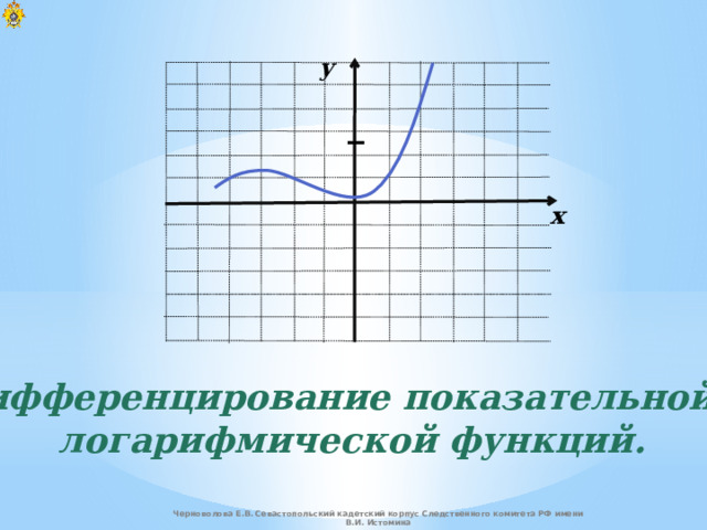 у х Дифференцирование показательной и логарифмической функций. Черноволова Е.В. Севастопольский кадетский корпус Следственного комитета РФ имени В.И. Истомина 