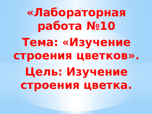 «Лабораторная работа №10 Тема: «Изучение строения цветков». Цель: Изучение строения цветка.   