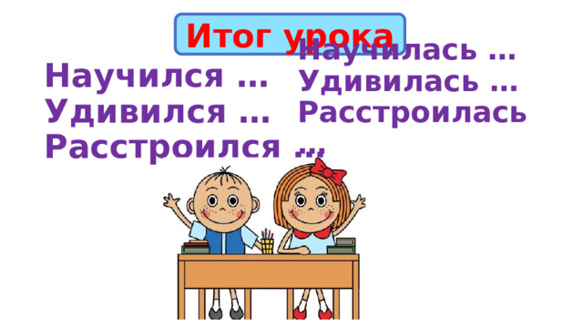Научилась …  Удивилась …  Расстроилась … Итог урока Научился …  Удивился …  Расстроился … 