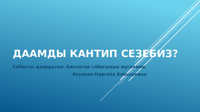 Даамды кантип сезебиз? Сабакты даярдаган: Биология сабагынын мугалими  Акунова Наргиза Байышовна 