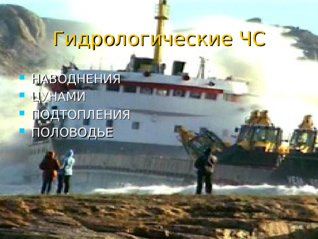 Гидрологические ЧС НАВОДНЕНИЯ ЦУНАМИ ПОДТОПЛЕНИЯ ПОЛОВОДЬЕ 