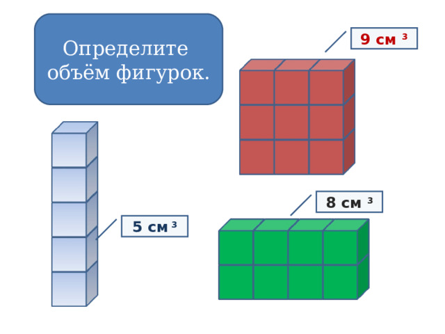 Определите объём фигурок. 9 см 3 8 см 3 5 см 3 
