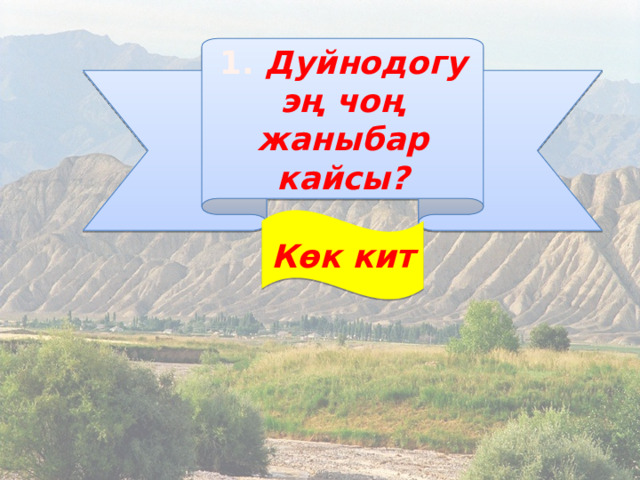 1. Дуйнодогу эң чоң жаныбар кайсы? Көк кит 