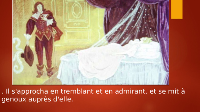 . Il s'approcha en tremblant et en admirant, et se mit à genoux auprès d'elle. 