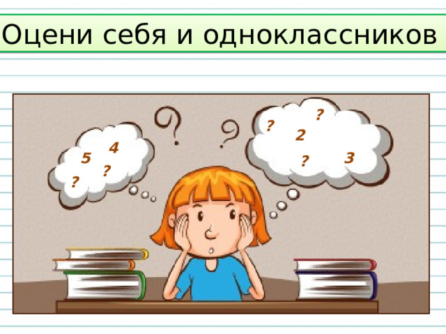 Оцени себя и одноклассников . ? ? 2 4 5 3 ? ? ?  