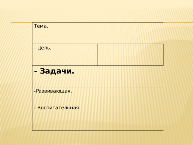 Тема. - Цель. - Задачи. -Развивающая. - Воспитательная. 