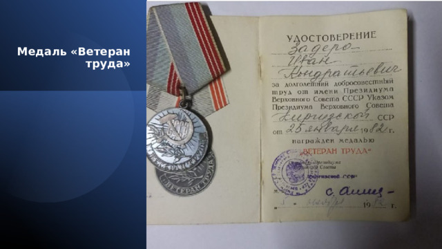 Медаль «Ветеран труда» 