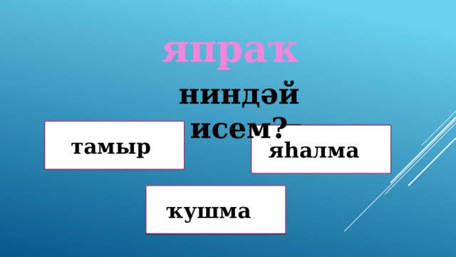 япраҡ ниндәй исем? Дөрөҫ! тамыр Дөрөҫ түгел ! яһалма ҡушма Дөрөҫ түгел ! 