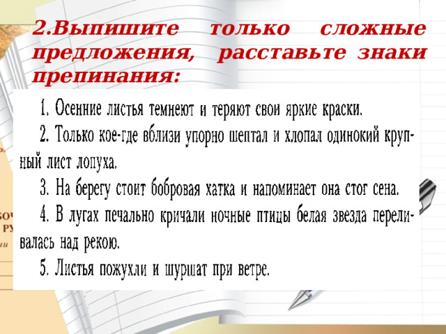 2.Выпишите только сложные предложения, расставьте знаки препинания: 