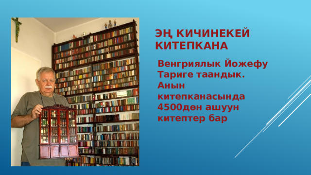 Эң кичинекей китепкана Венгриялык Йожефу Тариге таандык. Анын китепканасында 4500дөн ашуун китептер бар 
