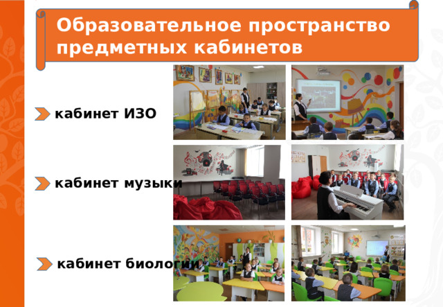 Образовательное пространство предметных кабинетов кабинет ИЗО кабинет музыки кабинет биологии 