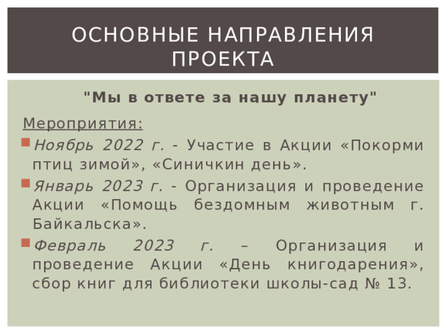 Основные направления проекта   