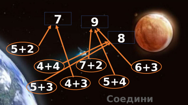 7 9 8 5+2 7+2 4+4 6+3 5+4 4+3 5+3 Соедини правильно. 