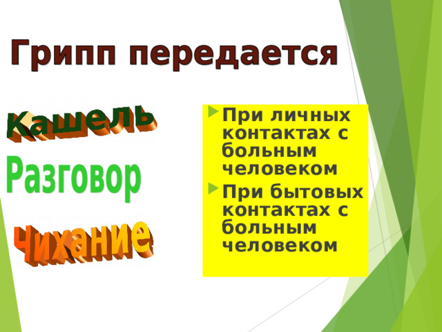 При личных контактах с больным человеком При бытовых контактах с больным человеком 