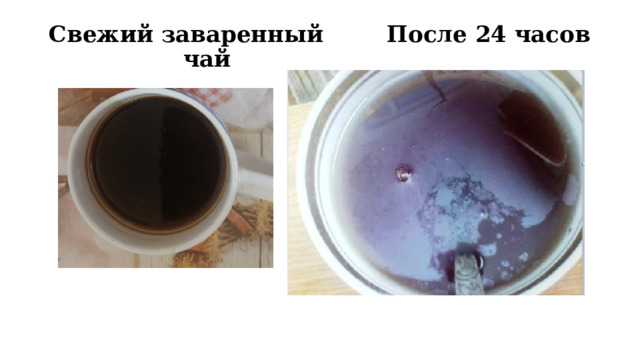 Свежий заваренный После 24 часов  чай 